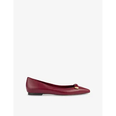 Lk Bennett Womens Red-maroon Blair Bar-trim Leather Flats