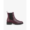 LK BENNETT WOMENS RED-WINE CADEA TREAD-SOLE LEATHER ANKLE BOOTS