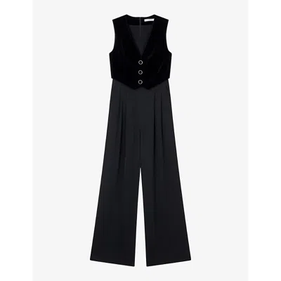 LK BENNETT WOMENS BLA-BLACK CARINE V-NECK WIDE-LEG COTTON JUMPSUIT