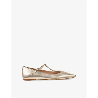 Lk Bennett Womens Gol-gold Drew Metallic Leather T-bar Flats Eur 38/5 Uk