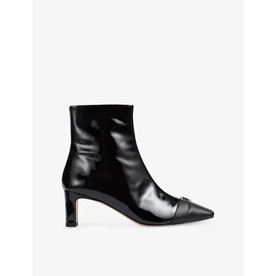 Lk Bennett Womens Bla-black Hylda Patent-leather Heeled Ankle Boots Eur 40 / 7 Uk