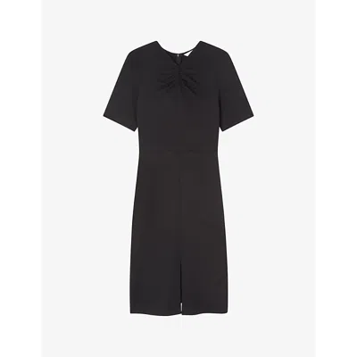 Lk Bennett Womens Bla-black Lila Tuck-front Short-sleeve Stretch-woven Midi Dress