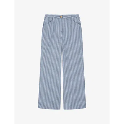 Lk Bennett Womens Blu-midnight Luna Stripe-pattern Straight-leg Mid-rise Trousers