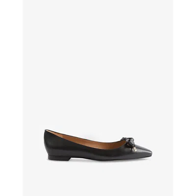 Lk Bennett Womens Bla-black Mabel Bow-embellished Suede Ballet Flats