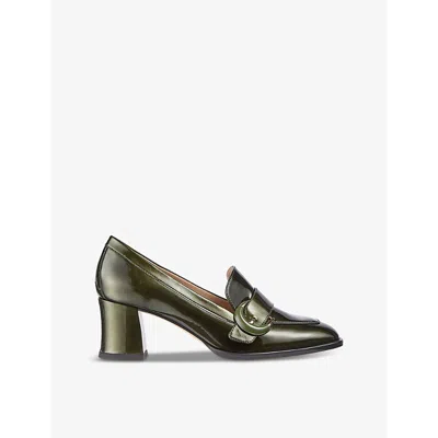 Lk Bennett Womens Met-bronze Green Mara Buckle-embellished Patent-leather Heeled Pumps