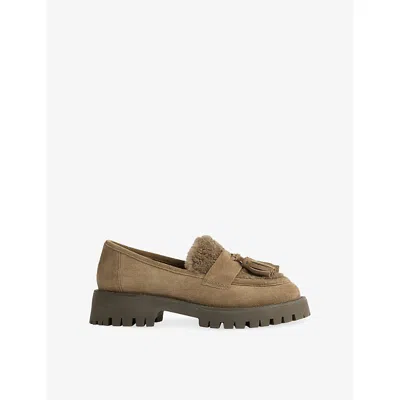 Lk Bennett Womens Nat-mushroom Shirley Shearling And Suede Loafers Eur 36 / 3 Uk In Brown