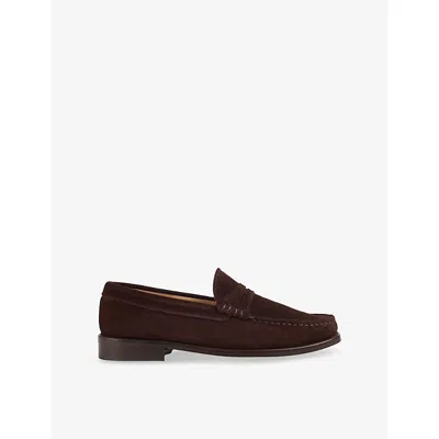 Lk Bennett Womens Bro-chocolate Solo Suede Penny Slot Loafers Eur 36 / 3 Uk