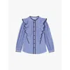 LK BENNETT WOMENS LUCAN STRIPED COTTON BLOUSE PRI-BLUE/WHITE