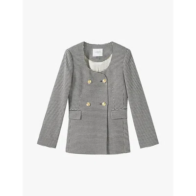 Lk Bennett Womens  Laurie Houndstooth-pattern Woven Blazer In Mul-black/cream