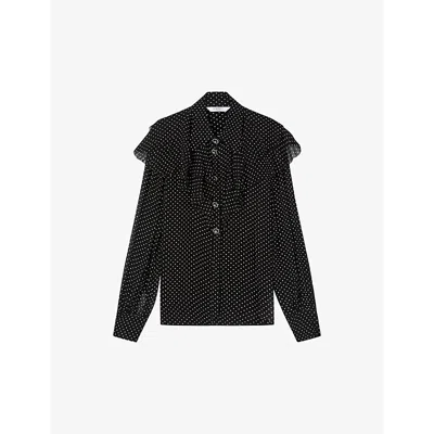 Lk Bennett Womens  Margaux Polka-dot Ruffle Woven Blouse In Mul-black/cream