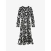 Lk Bennett Womens  Winona Meadow-print Woven Midi Dress In Mul-black/cream