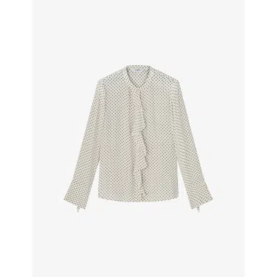 Lk Bennett Womens  Cody Polka-dot Frill-embellished Woven Blouse In Mul-cream
