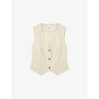 LK BENNETT WOMENS MUL-CREAM/BLACK AMI STRIPED LINEN-BLEND WAISTCOAT