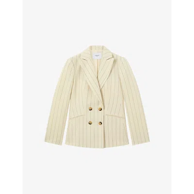 LK BENNETT WOMENS LK BENNETT AMORE DOUBLE-BREASTED PINSTRIPE LINEN-BLEND BLAZER