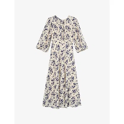 Lk Bennett Womens  Lois Floral-print Woven Midi Dress In Mul-cream/blue