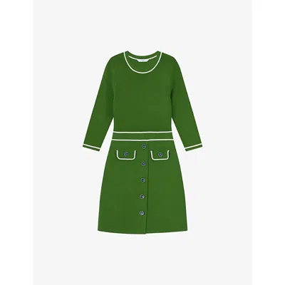 Lk Bennett Kids' Womens Ciara Contrast-trim Stretch-knit Mini Dress Mul-green Xs