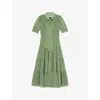 Lk Bennett Womens Mul-green Coco Tie-neck Petite Woven Midi Dress In Mul-green