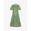 Lk Bennett Womens Mul-green Coco Tie-neck Petite Woven Midi Dress In Mul-green