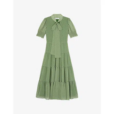 Lk Bennett Womens Mul-green Coco Tie-neck Petite Woven Midi Dress