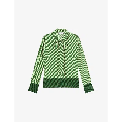 Lk Bennett Womens Lize Tie-collar Stripe Woven Shirt Mul-green
