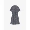 Lk Bennett Womens Mul-indigo Suzie Button-through Cotton-blend Tweed Midi Dress In Mul-indigo