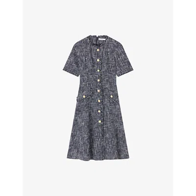 Lk Bennett Womens Mul-indigo Suzie Button-through Cotton-blend Tweed Midi Dress