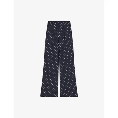 Lk Bennett Womens Mul-navy/cream Elsie 40's Polka-dot Wide-leg Woven Trousers