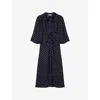 Lk Bennett Womens  Hester Tie-neck Woven Midi Dress In Mul-navy/ivory