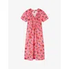 Lk Bennett Womens Mul-pink Brigitte Floral-print V-neck Cotton Midi Dress In Mul-pink