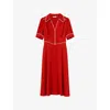 Lk Bennett Womens Mul-red Lou Button-down Puff-sleeve Crepe Midi Dress In Mul-red