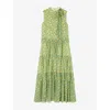 Lk Bennett Womens Mul-yellow Kristin Graphic-print Tie-neck Tiered Woven Midi Dress