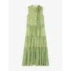 Lk Bennett Womens Mul-yellow Kristin Graphic-print Tie-neck Tiered Woven Midi Dress