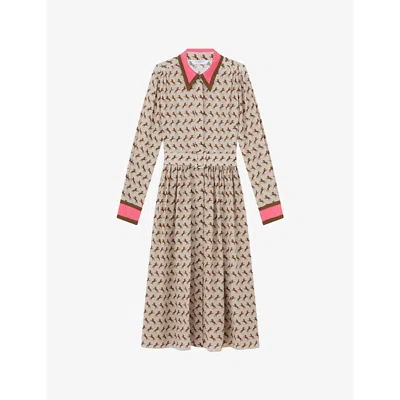 Lk Bennett Smith Horse Long Sleeve Linen Midi Dress In Nat-stone