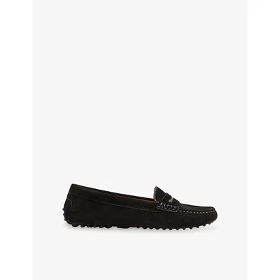 Lk Bennett Womens Bla-black Nova Crystal Suede Moccasins Eur 39 / 6 Uk