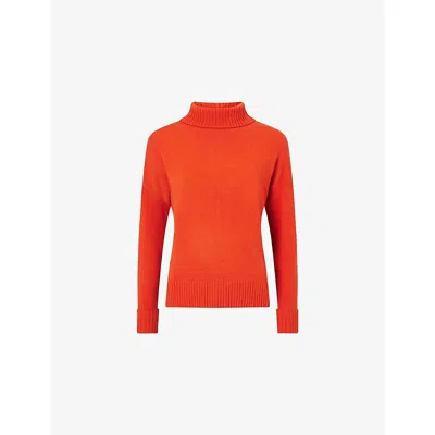 Lk Bennett Womens Leigh High-neck Relaxed-fit Wool And Cashmere-blend Jumper Ora-bright Orange
