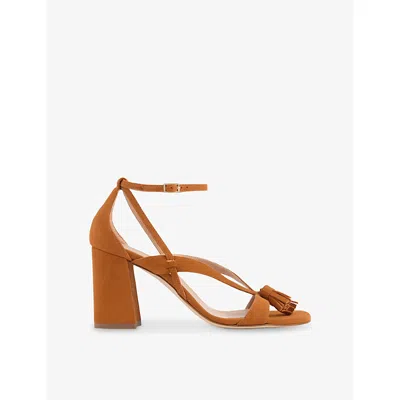 Lk Bennett Womens  Jeanie Tassel Heeled Suede Sandals In Orange