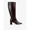 Lk Bennett Womens Red-burgundy Gigi Patent-leather Heeled Knee-high Boots Eur 36 / 3 Uk In Multi