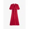 Lk Bennett Womens  Hetty Tie-neck Satin Midi Dress In Red-cherry