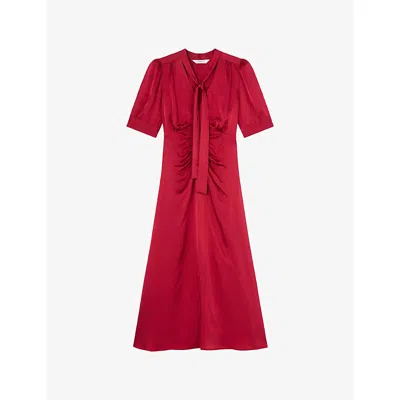 Lk Bennett Womens  Hetty Tie-neck Satin Midi Dress In Red-cherry