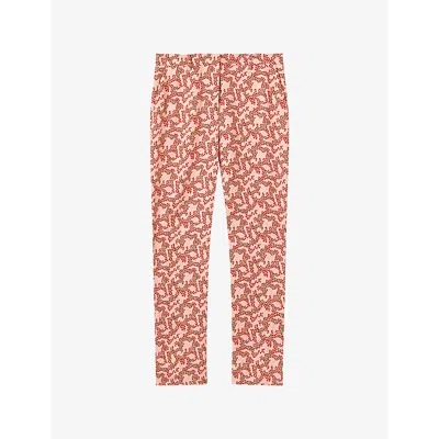 Lk Bennett Womens Red-strawberry Rebecca Blossom-print Woven Trousers