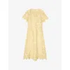 Lk Bennett Womens Yel-buttercup Georgia Lace-embroidered Short-sleeve Woven Midi Dress In Yel-buttercup