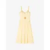 Lk Bennett Womens Yel-buttermilk Alessia Square-neck Belted Cotton Midi Dress