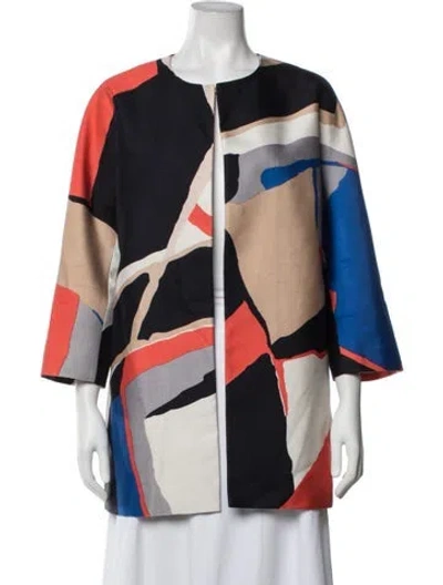 Pre-owned Lk Bennett Wool Colorblock Pattern Jacket In Blue