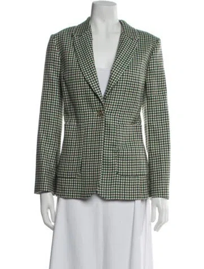 Pre-owned Lk Bennett Wool Houndstooth Print Blazer In Green
