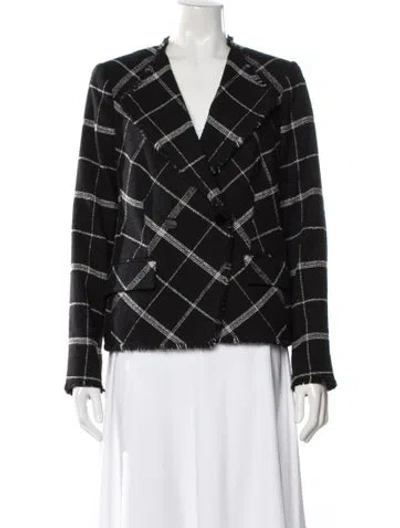Pre-owned Lk Bennett Wool Plaid Print Blazer In Black