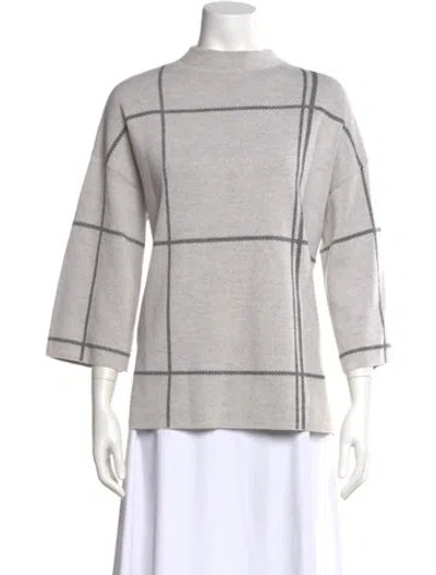 Pre-owned Lk Bennett Wool Plaid Print Sweater In Gray