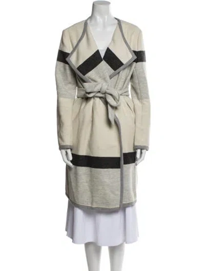 Pre-owned Lk Bennett Wool Striped Trench Coat In White