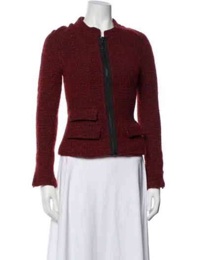 Pre-owned Lk Bennett Wool Tweed Pattern Jacket In Red