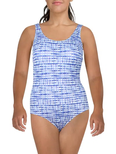 Ll Bean Womens Printed Gingham One-piece Swimsuit In Blue