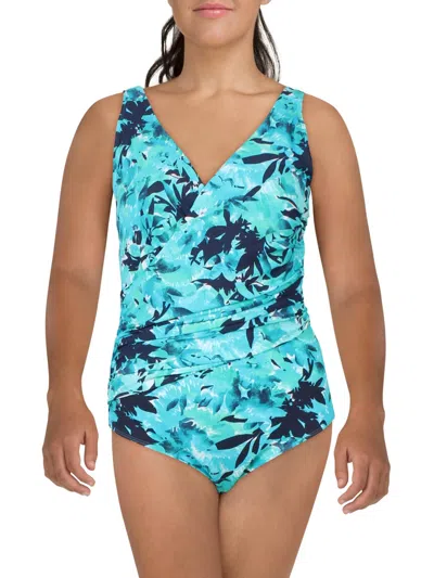 Ll Bean Womens Printed Nylon One-piece Swimsuit In Blue